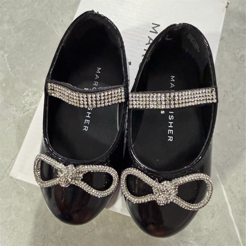 Marc Fisher Kids Baby Mary Jane Ballet Flats Black Rhinestone Bow Size 5